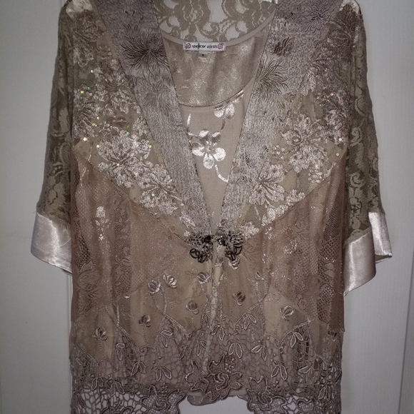 NEW SPENCER ALEXIS 2PCTAUPE LACE JACKET CR SHELL M - Picture 6 of 6